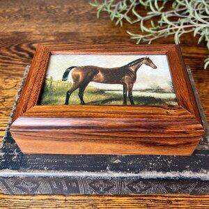 Solid Wood Horse Keepsake Box Rustic Equestrian Decor